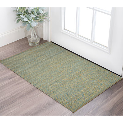 Tapis tissé à la main 3 pi x 5 pi rayé beige et brun en jute tissé à plat