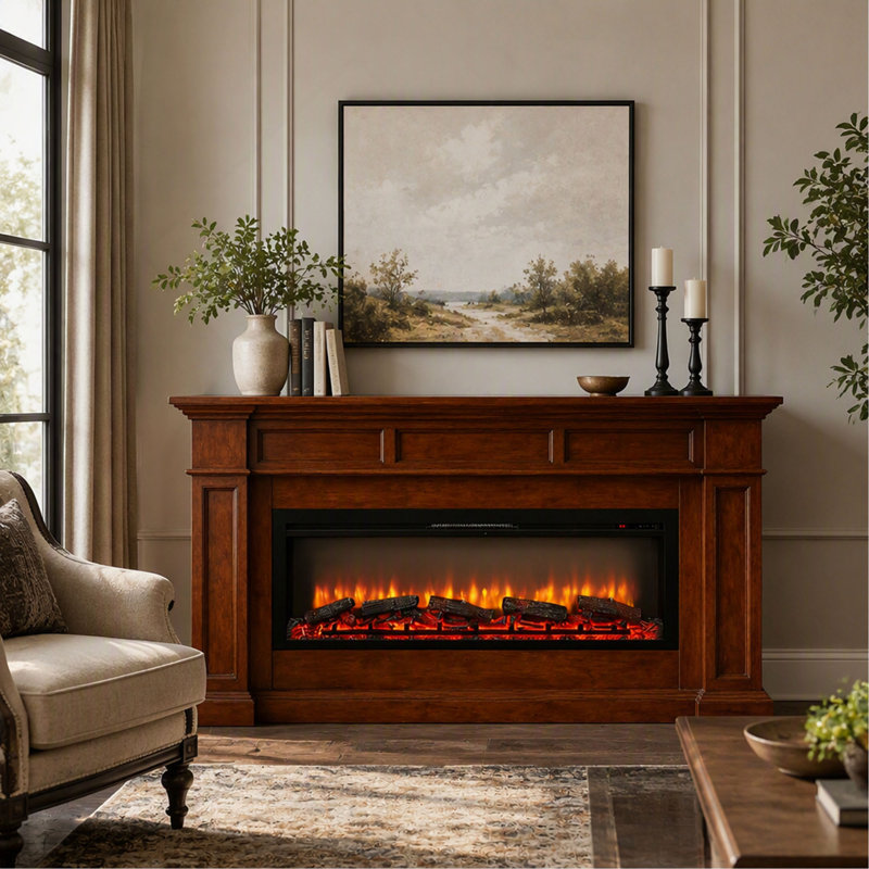 Foyer électrique mural encastré de 137 cm (54 po) avec télécommande, flammes multicolores et lit de braises