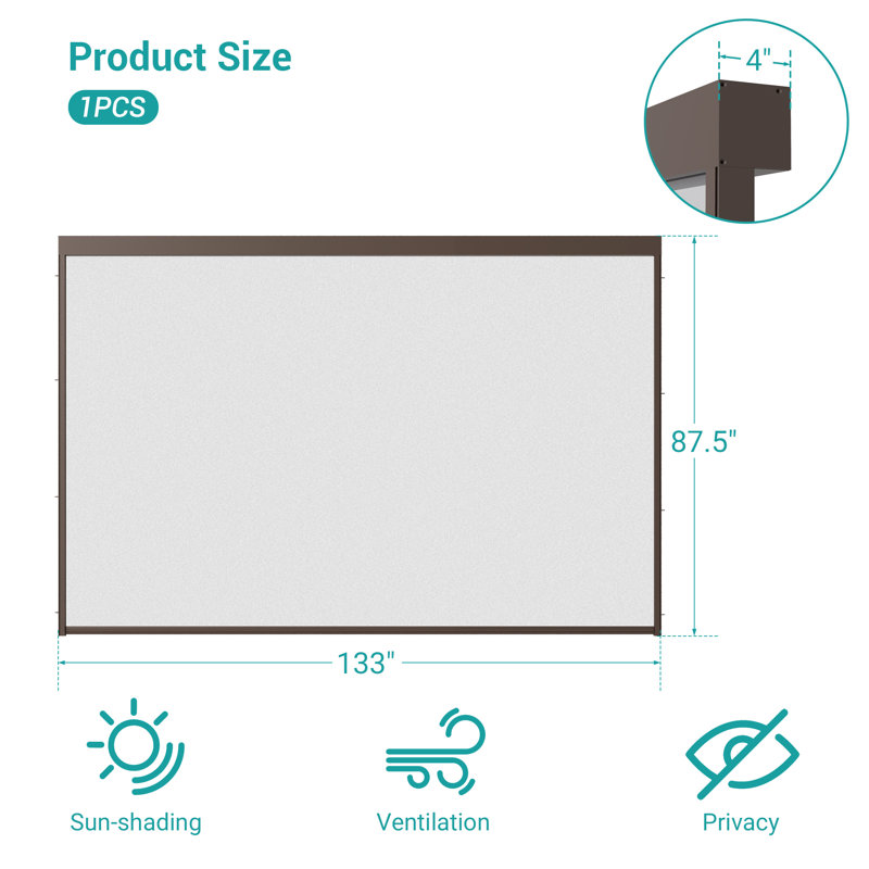 Pull Down Privacy Screen for Pergola shade Accessories Only compatible with Aok Garden Brand, 12ft, Brown