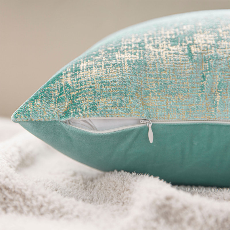 Coussin décoratif en velours texturé turquoise, coussins décoratifs pour canapé-lit, Turquoise, Carré 18 po, Polyester