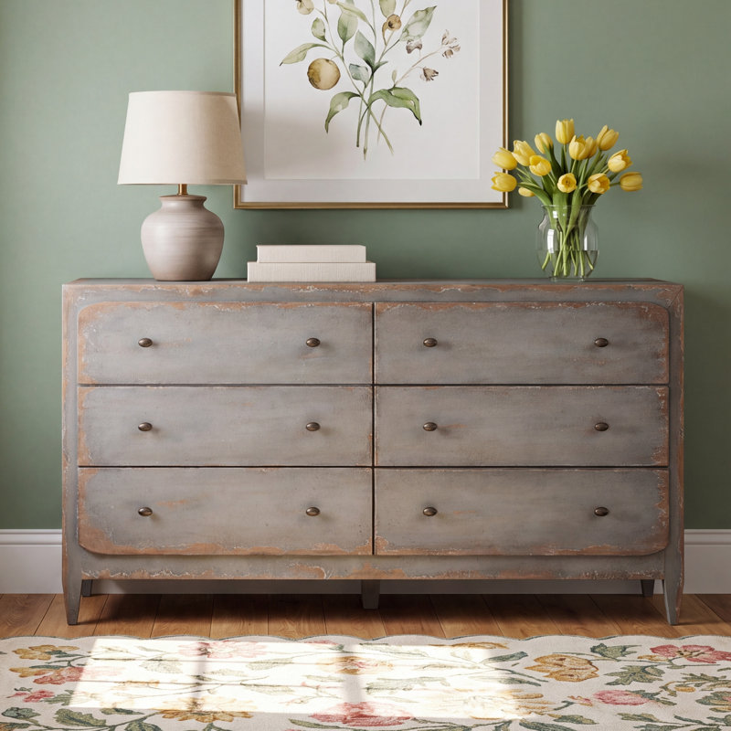 Chamberlain 6 Drawer Double Dresser, Speckled Gray