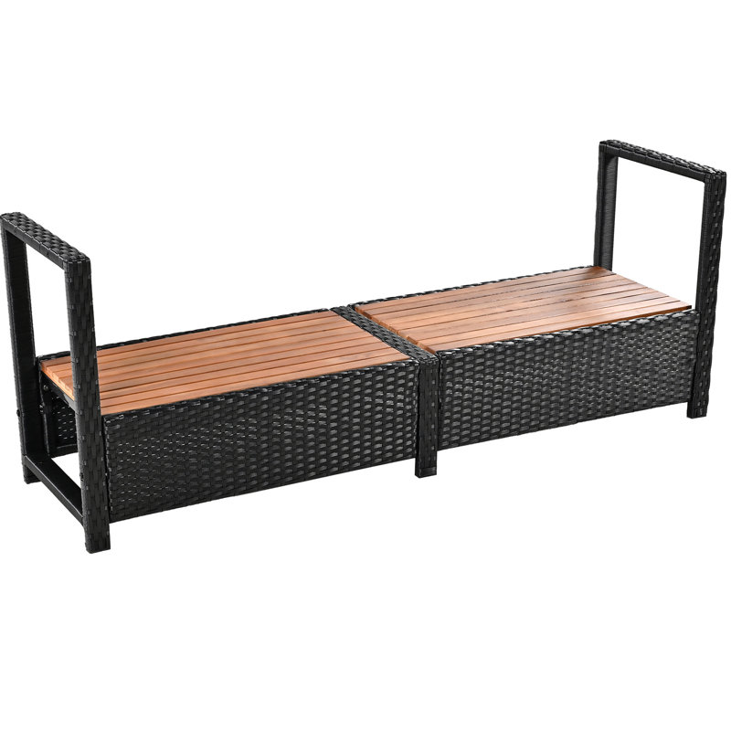 Ensemble de canapés modulaires en rotin pour l'extérieur avec cadre mini spa, sièges en bois et espaces de rangement, beige