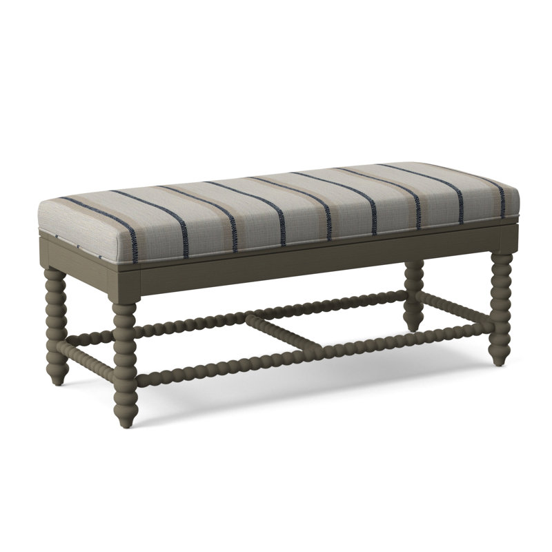Lind Island Upholstered Bench, Sunbrella Beige Pinstripe; 6205-74, Stone Hearth Finish