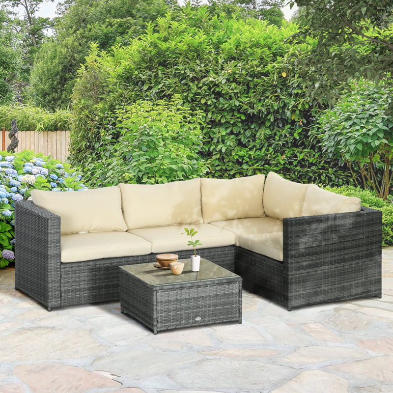 Nurulla 3 Pieces PE Rattan Garden Furniture Set 10 cm Thick Cushions Beige