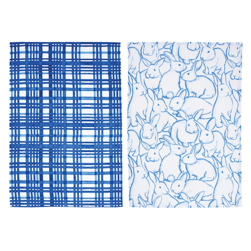 Blue Bun & Plaid Towel Set 2