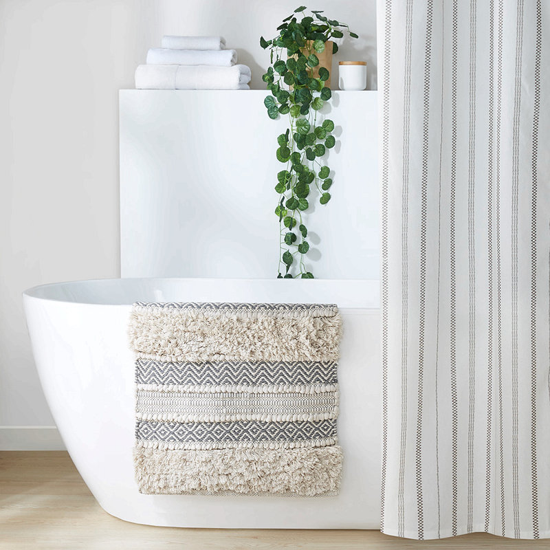 Woven Texture Stripe Bath Rug 20X32", Gray