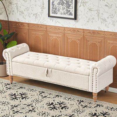 Mid-Century Morden 63" wide Luxury Storage Bench with Armrests