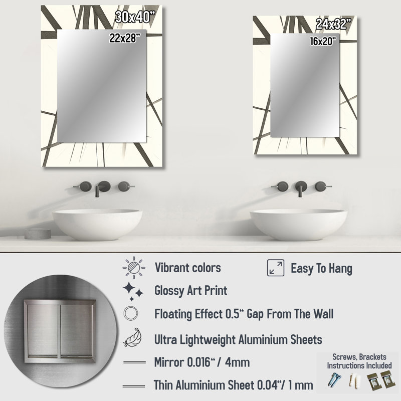 Minimalist Black and White IV - Modern Rectangular Wall Mirror, 32 po x 24 po