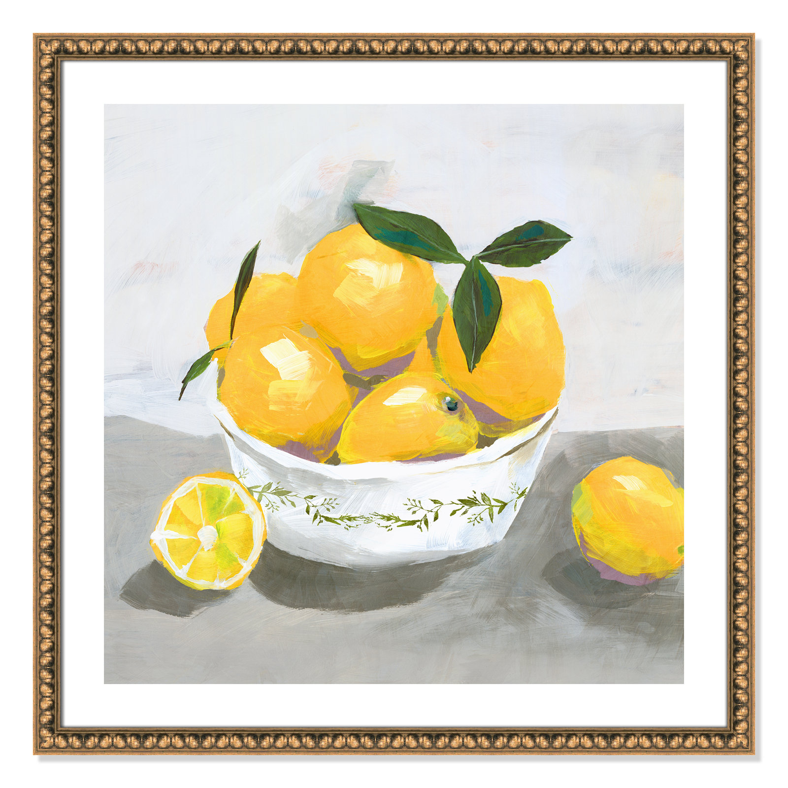 Hayons "Lemons" Painting by Isabelle Z, 33.25" H x 33.25" W x 1.13" D, Gold Bead Framed Paper