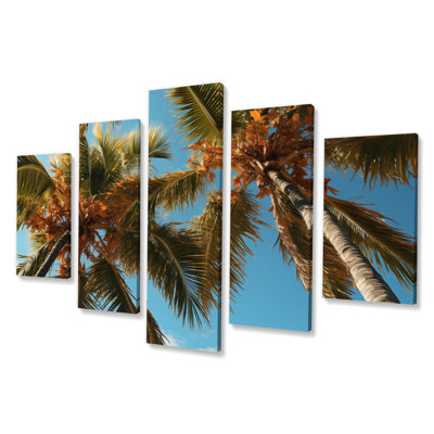 «Yellow Palm Trees Field V», reproduction d'art sur toile florale - 5 panneaux