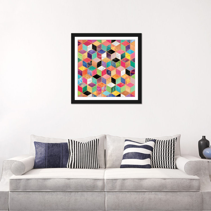 « color cubes », impression sur toile, H 24 po x l 24 po x P 1 po, Papier d'art encadré noir, Blanc