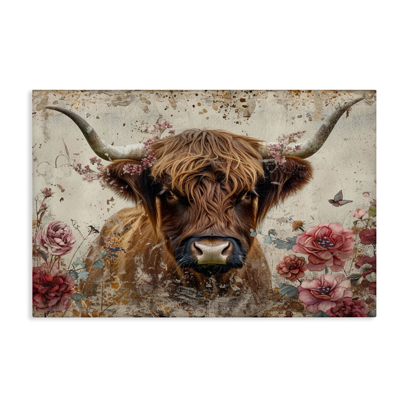  Art mural sur toile Highland Cow in Spring par LSR Design Studio, H 16 po x l 24 po