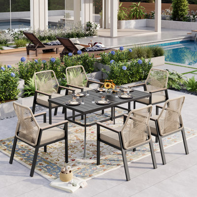 Kerrie 6 Person Outdoor Dining Set,Wicker Dining Set With Cushion