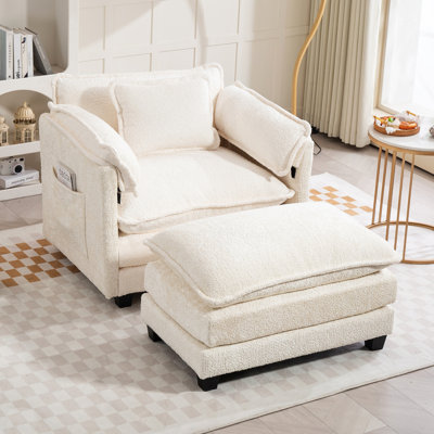 Canapé-lit simple portatif d'intérieur à boucle avec repose-pieds, sièges confortables, coussins doubles et accoudoirs robustes pour un usage domestique