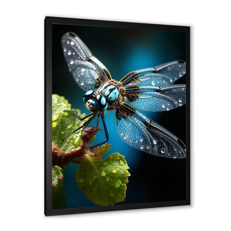 «Teal Dragonfly Insectes Flight», reproduction d'art sur toile, H 32 po x l 16 po x P 1 po, Cadre photo noir