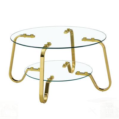 Retro Minimalist Style Metal Frame Double-Layer Tempered Glass Coffee Table, Adding Elegance and Durability to Your Living Room
