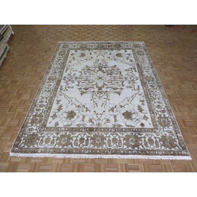 Tapis noué la brun/ivoire 9 pi x 12 pi à la main one-of-kind Josephson