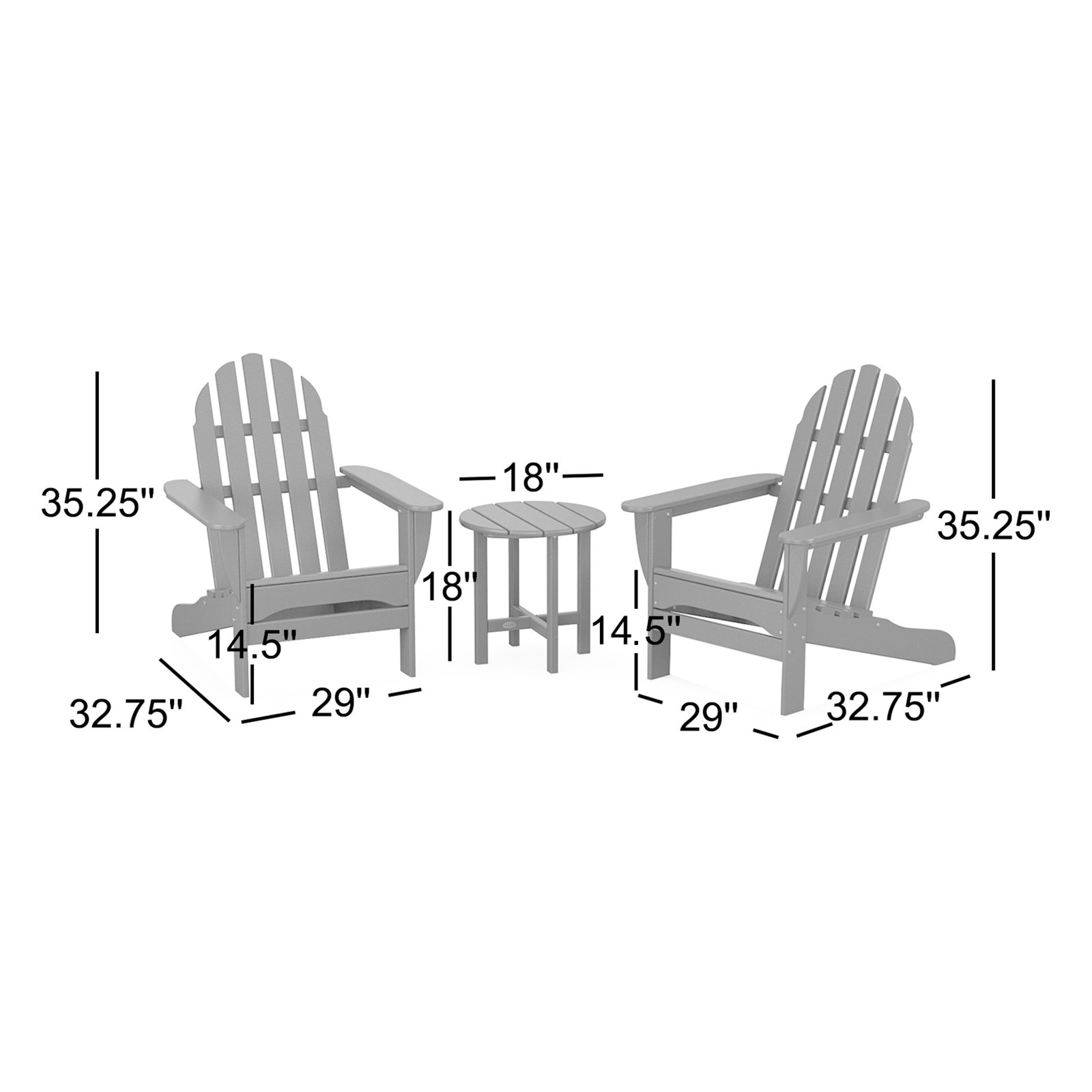 POLYWOOD Classic Adirondack 3 Piece Seating Group, Black