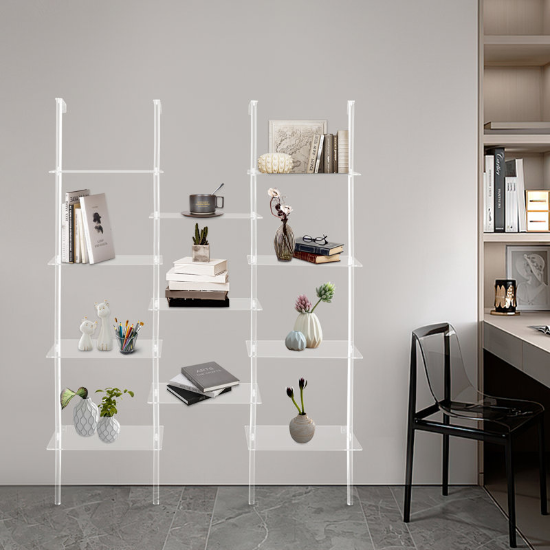Multi-Tier Wall Mounted Acrylic Bookcase Clear Bookshelf, (4 Shelves) 59.4"H x 43.5"W x 9.4"D