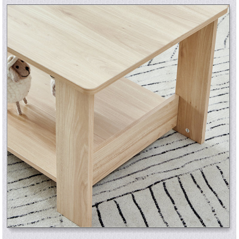 Rectangular Coffee Table with Glass Table Topand Shelf
