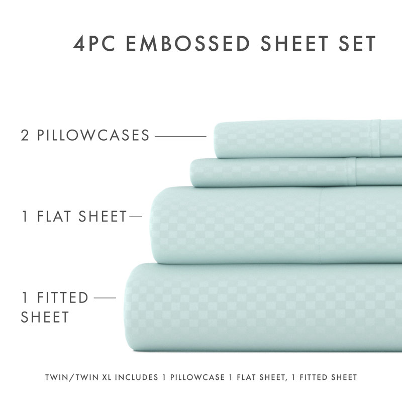 Aqua King Size Cotton Microfiber Checkered Bed Sheet Set