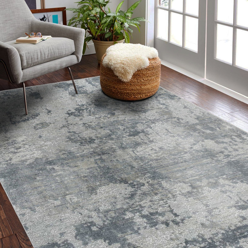 Tapis bleu tissé à la machine 5 pi x 8 pi