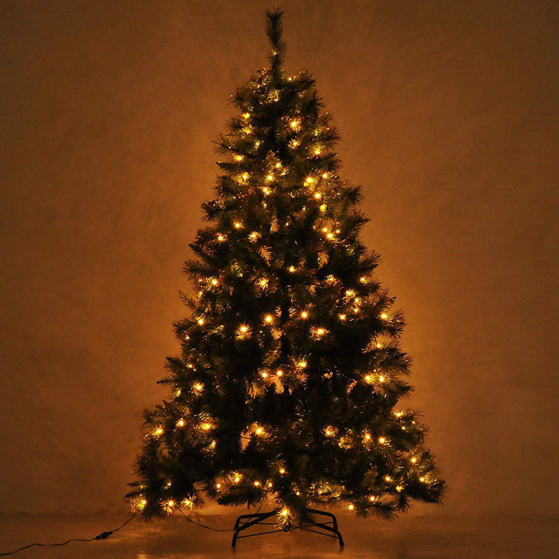 Green Artificial Pine Christmas Tree with 200 Single Coloured Lights with Stand, 5' H