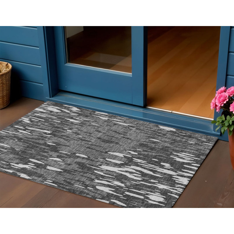 3' X 5' Gray And Ivory Abstract Washable Indoor Outdoor Area Rug