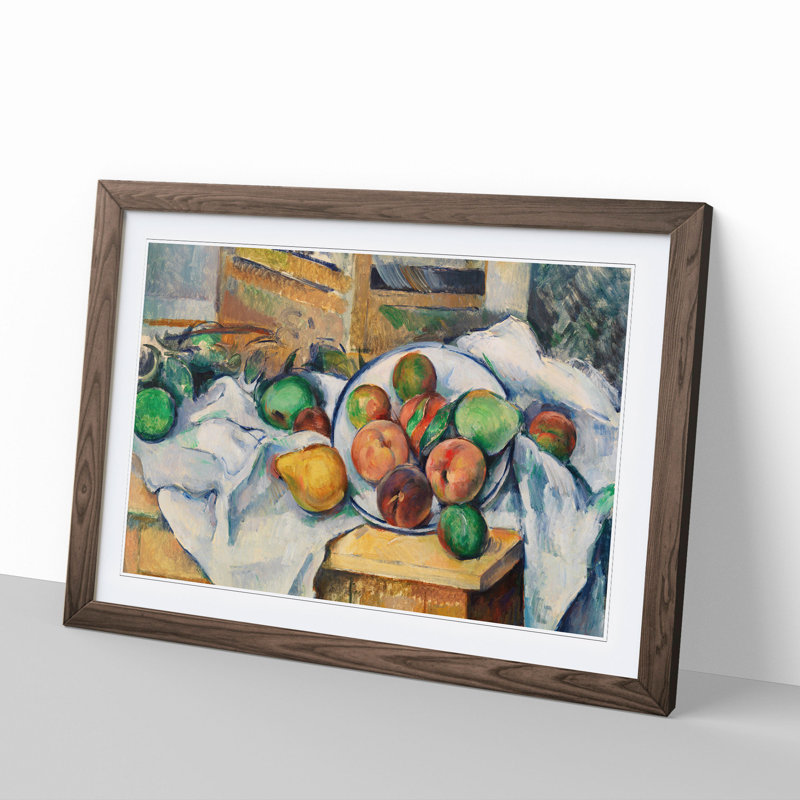 Still Life with Fruit Vol.1 by Paul Cezanne - Picture Frame Painting, 48cm H x 65cm W x 2cm D, Walnut