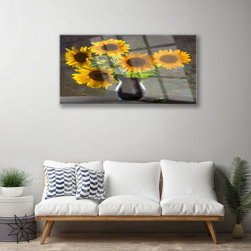 Floral Sunflower Flower Vase - No Frame Painting on Glass