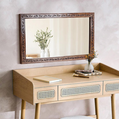 Rustic Solid Wood Wall Mirror, Farmhouse Vanity Mirror, 30" x 18", Burnt Brown