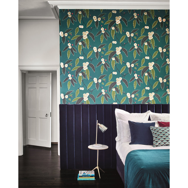 Coppice Wallpaper, Navy/Lagoon/Gold
