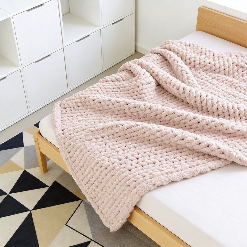 Jeté Chunky Knit Chenille, L 63 po x l 51 po, Rose