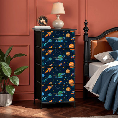 Commode 4 tiroirs pour chambre à coucher, commode étroite, plateau en bois et structure en fer 18 po x 37,5 po - (l x H)
