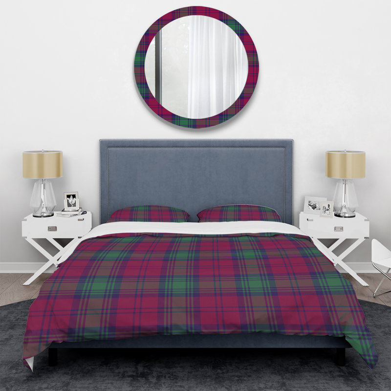 Tartan à carreaux vert et mauve - Ensemble de housse de couette abstrait - Microfibre de polyester