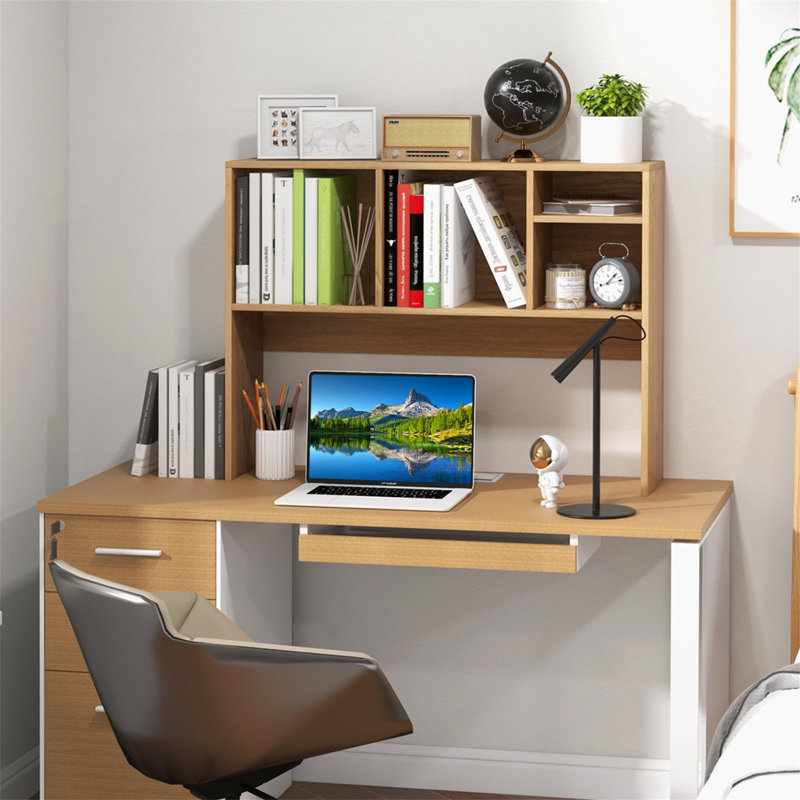 Tabletop Bookcase, Wooden Tabletop Bookcase With 4 Compartments And Open Back Compartment, Yellow