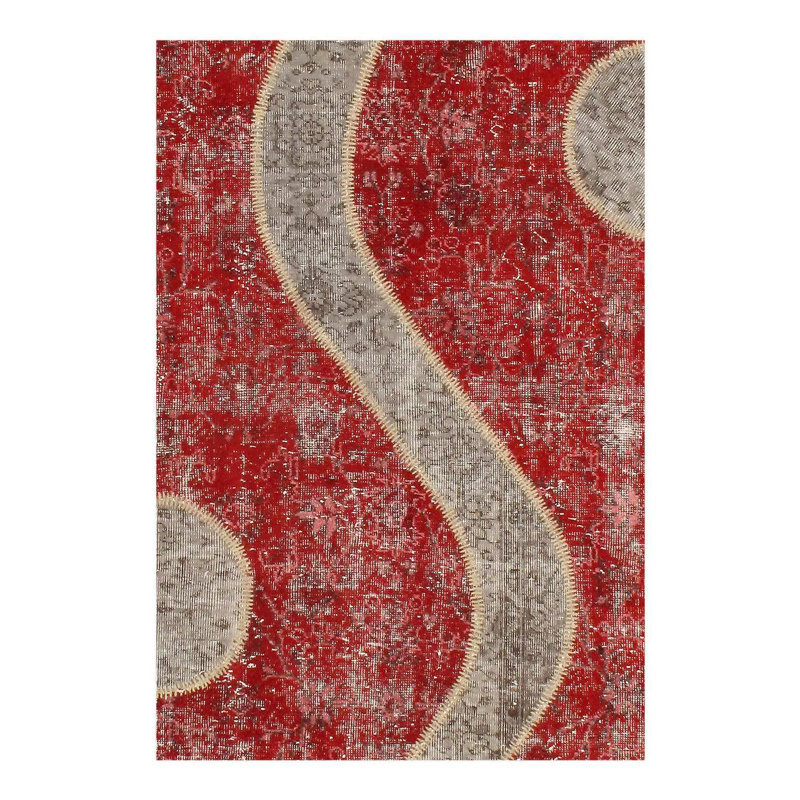 Tapis rouge / gris en coton / laine 6 pi 2 po x 9 pi sans motif et pas de couleur unie