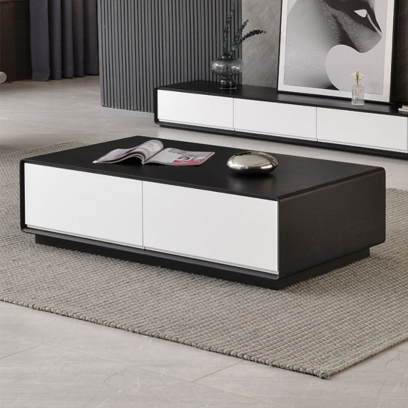 Table de salon moderne et simple rectangulaire, H 13,8 po x L 39,4 po x l 19,7 po, Noir, noir, noir, noir, Blanc