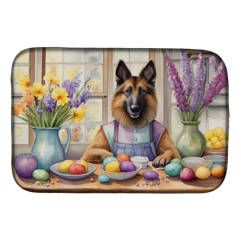 Decorating Easter Belgian Tervuren Dish Drying Mat
