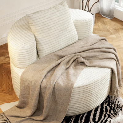 Fauteuil d'appoint rond sans dossier de 37,4 po, fauteuil d'appoint surdimensionné en velours côtelé à assise profonde, sans assemblage requis, pour le salon
