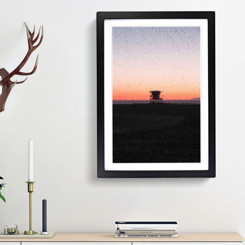 Lifeguard Station on Huntington Beach - Picture Frame Painting Print, 48cm H x 36cm W x 2cm D, Black Framed