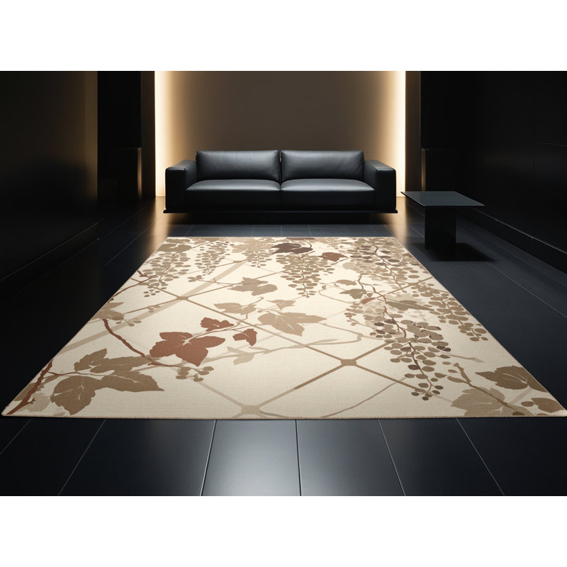 Machine Washable Parrilla Wisteria Classic Trellis Rug in Beige – Beige Binding, 7x10