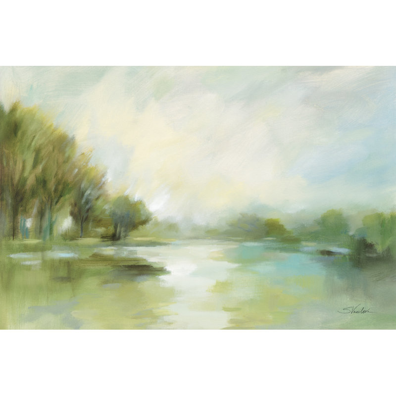 Lakeside Fog Sage by Silvia Vassileva - Wrapped Canvas Painting, 81cm H x 122cm W