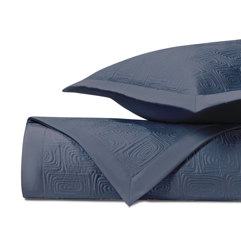 Maze Quilted Sateen Coverlet Set, King Coverlet + 2 King Shams, Stone Blue