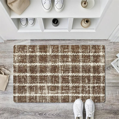 36x24 Farmhouse Rug, Rustic Brown Plaid Entryway Door Mat