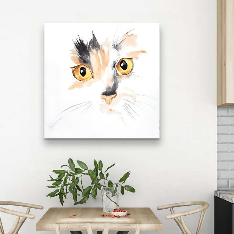 Watercolor cat face closeup - 32"x32" art on canvas
