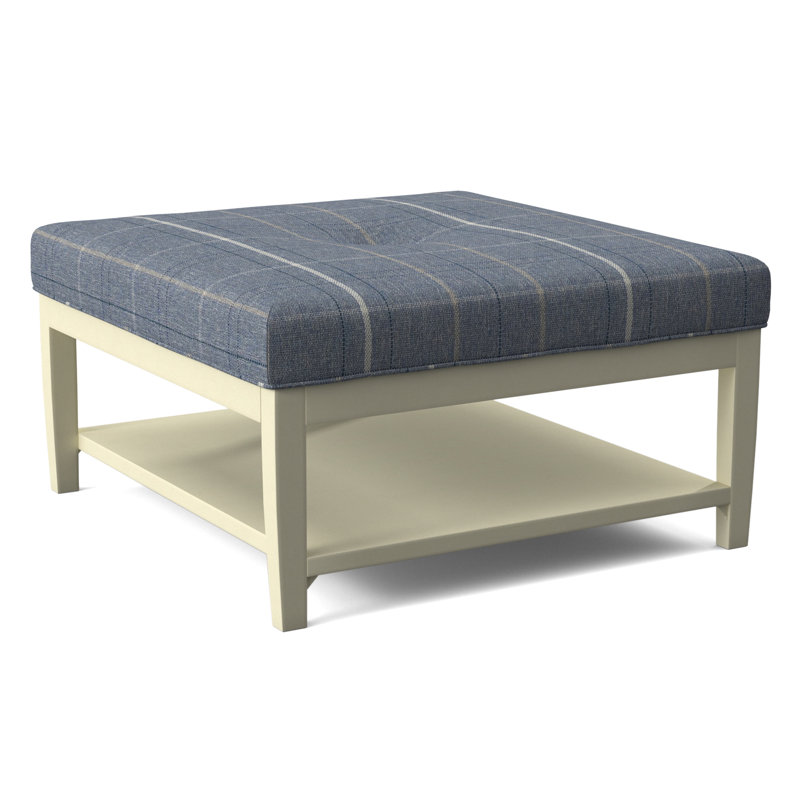 Hammond Square Ottoman, Antique Black Finish, Lapis Plaid; 0126-63