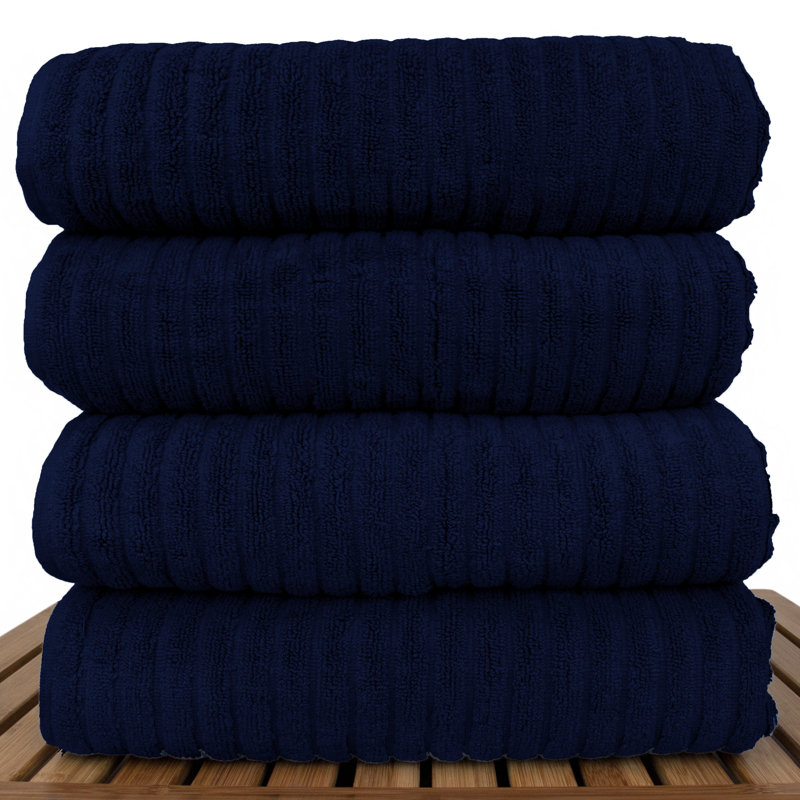 Jaynesha Cotton Super Plush Ribbed Bath Towel, Navy Blue