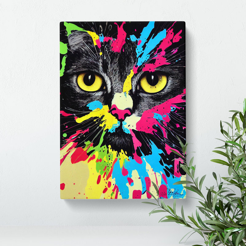 Paint Splat Cat No.6 - Wrapped Canvas, 50cm H x 35cm W x 3cm D