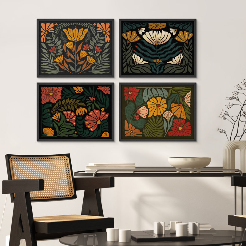Abstrait, fleurs sauvages classiques, Mid Century Modern, impression encadrée, affiches, petit art mural, H 12 po x l 16 po